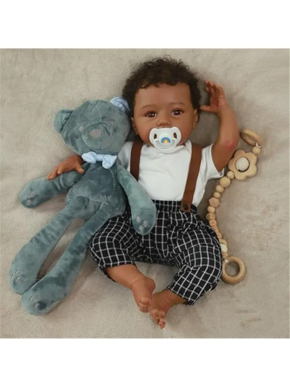 20 Inch Reborn Baby Doll Black Boy Realistic African American Suspender Set Box